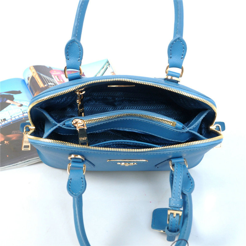 2014 Prada Saffiano Leather mini Two Handle Bag BN0826 middle blue for sale